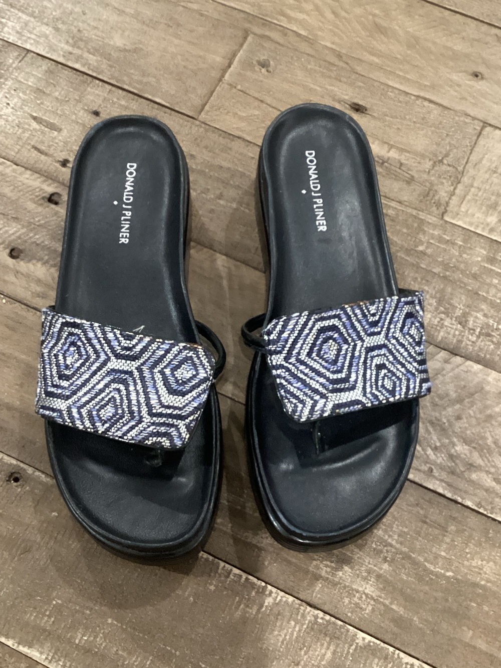 Donald J. Pliner Navy and White Beaded Slide Sandals